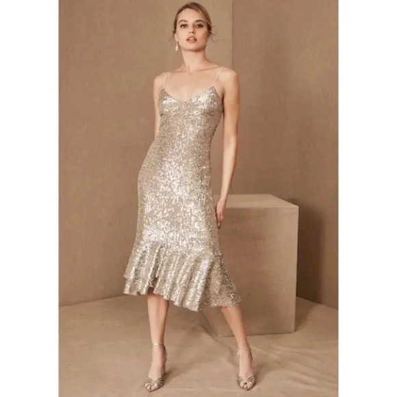 Sachin & Babi Odelle Sequin Midi Dress Cocktail Formal Party Gold Size 10 - Picture 2 of 10